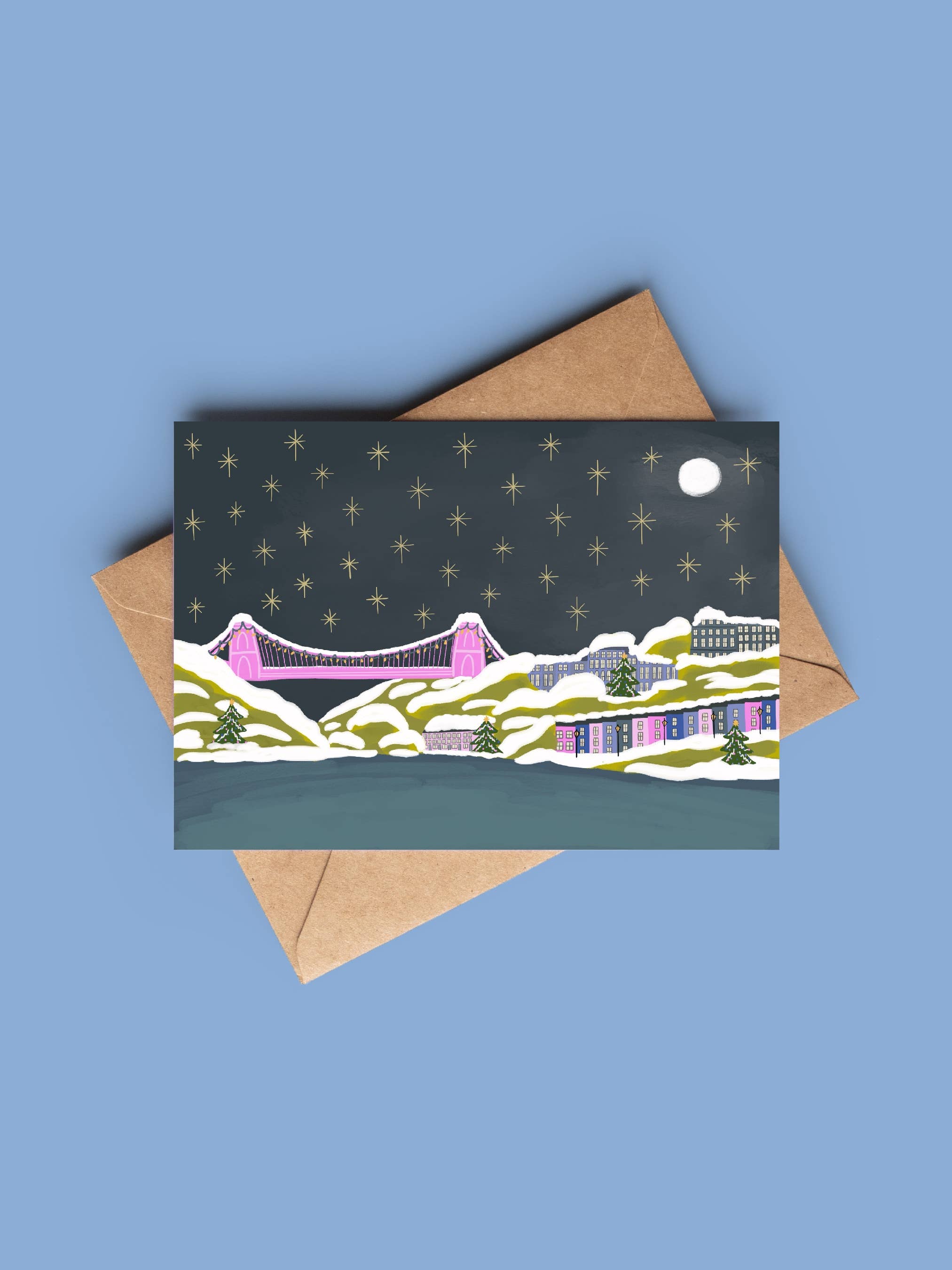 Bristol Clifton Suspension Bridge Christmas card: Biodegradable cello bag