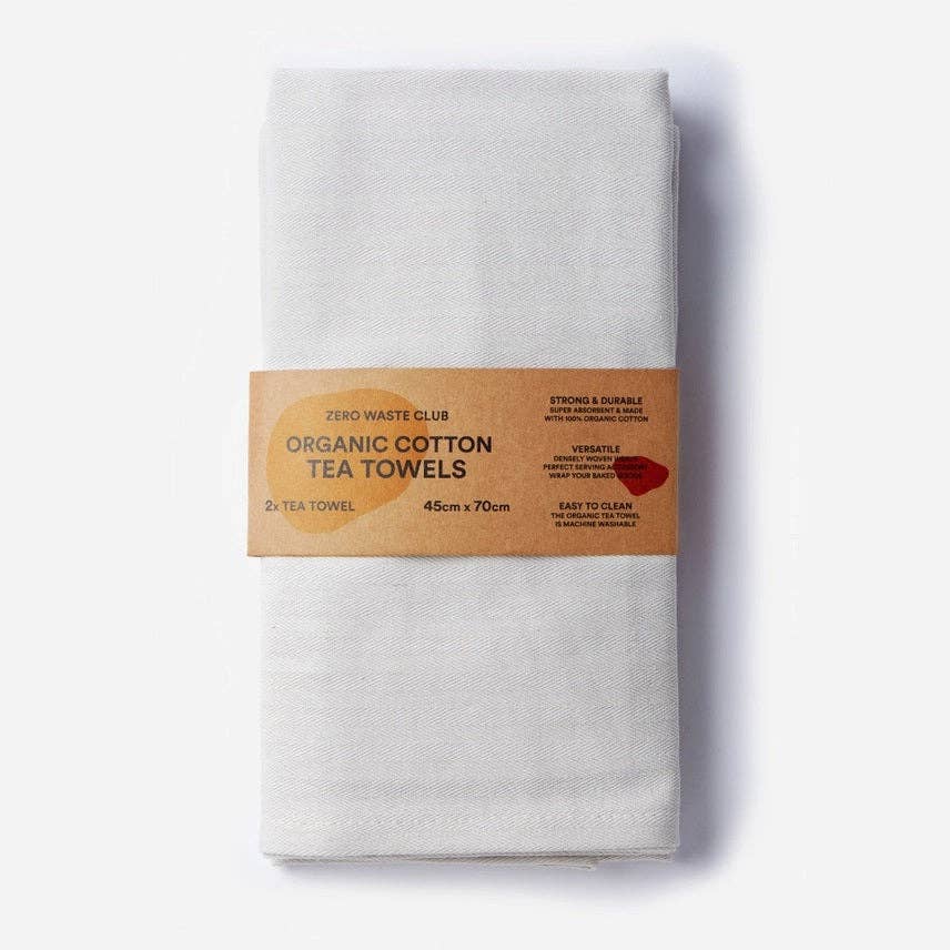 Organic Cotton Herringbone Weave Tea Towels – Pack of 2: Olive Green