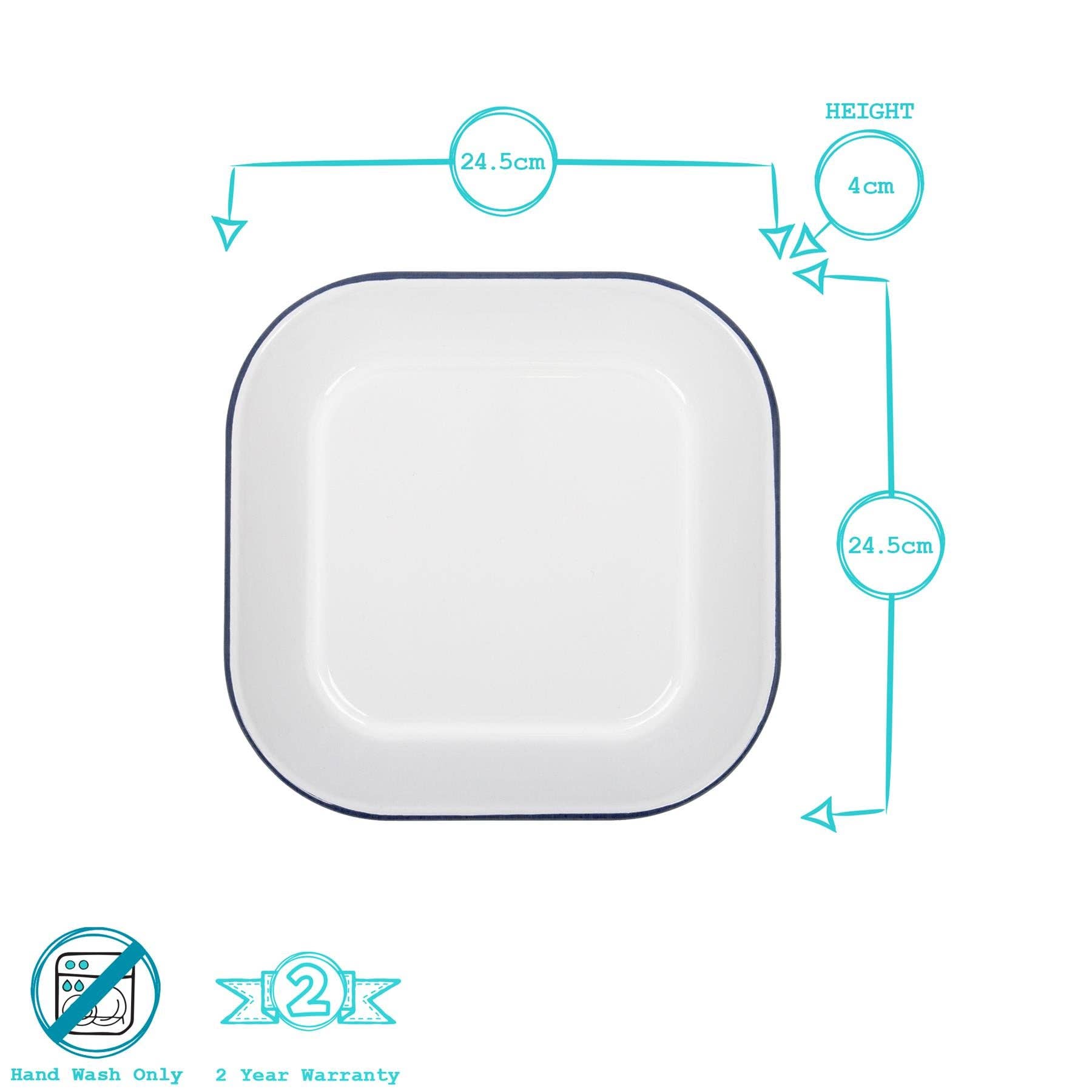 24.5cm x 24.5cm White Square Enamel Baking Tray - By Argon Tableware: Green