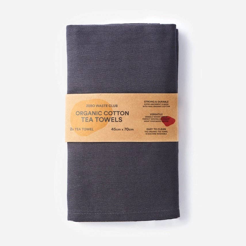 Organic Cotton Herringbone Weave Tea Towels – Pack of 2: Sage Green