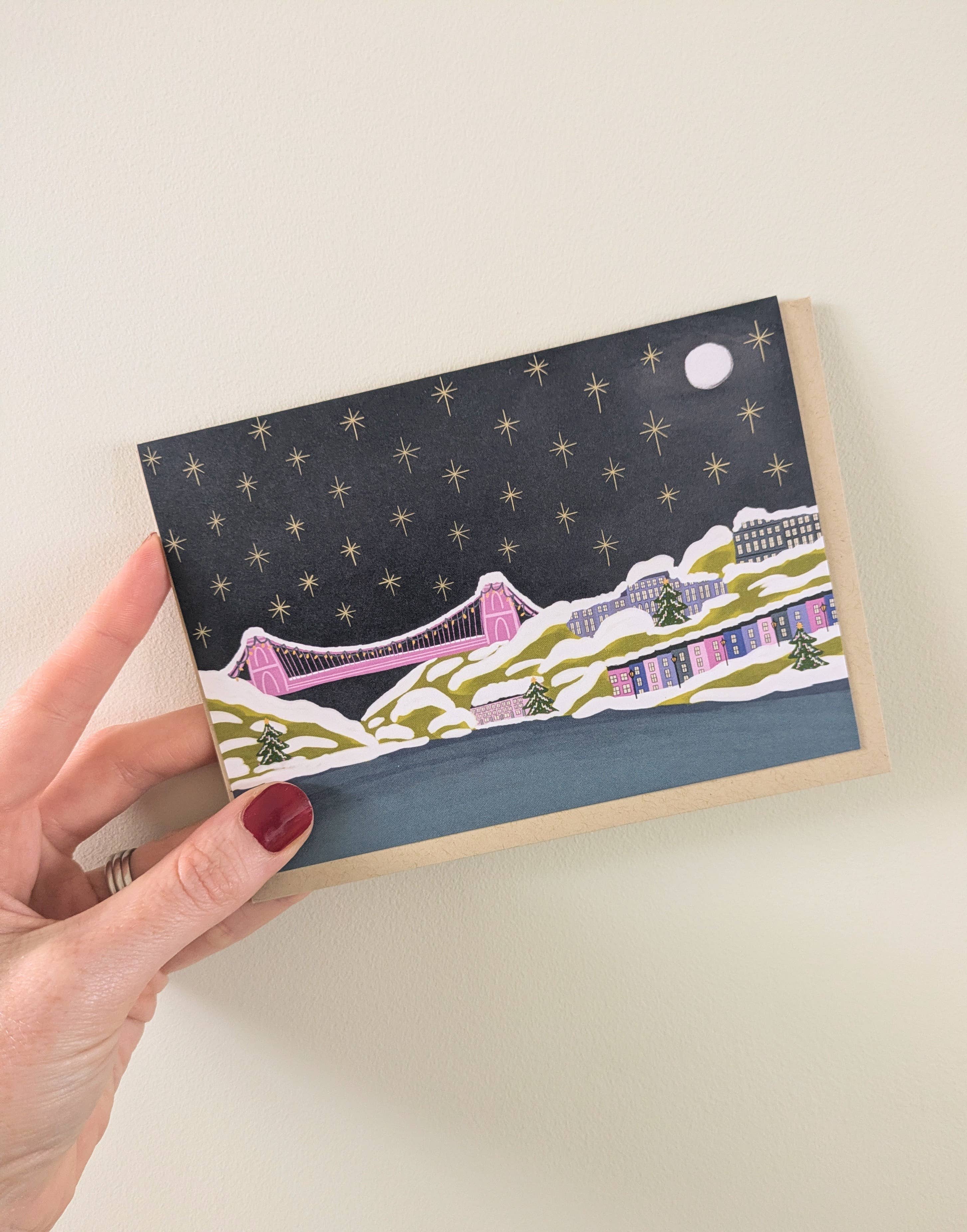 Bristol Clifton Suspension Bridge Christmas card: Biodegradable cello bag