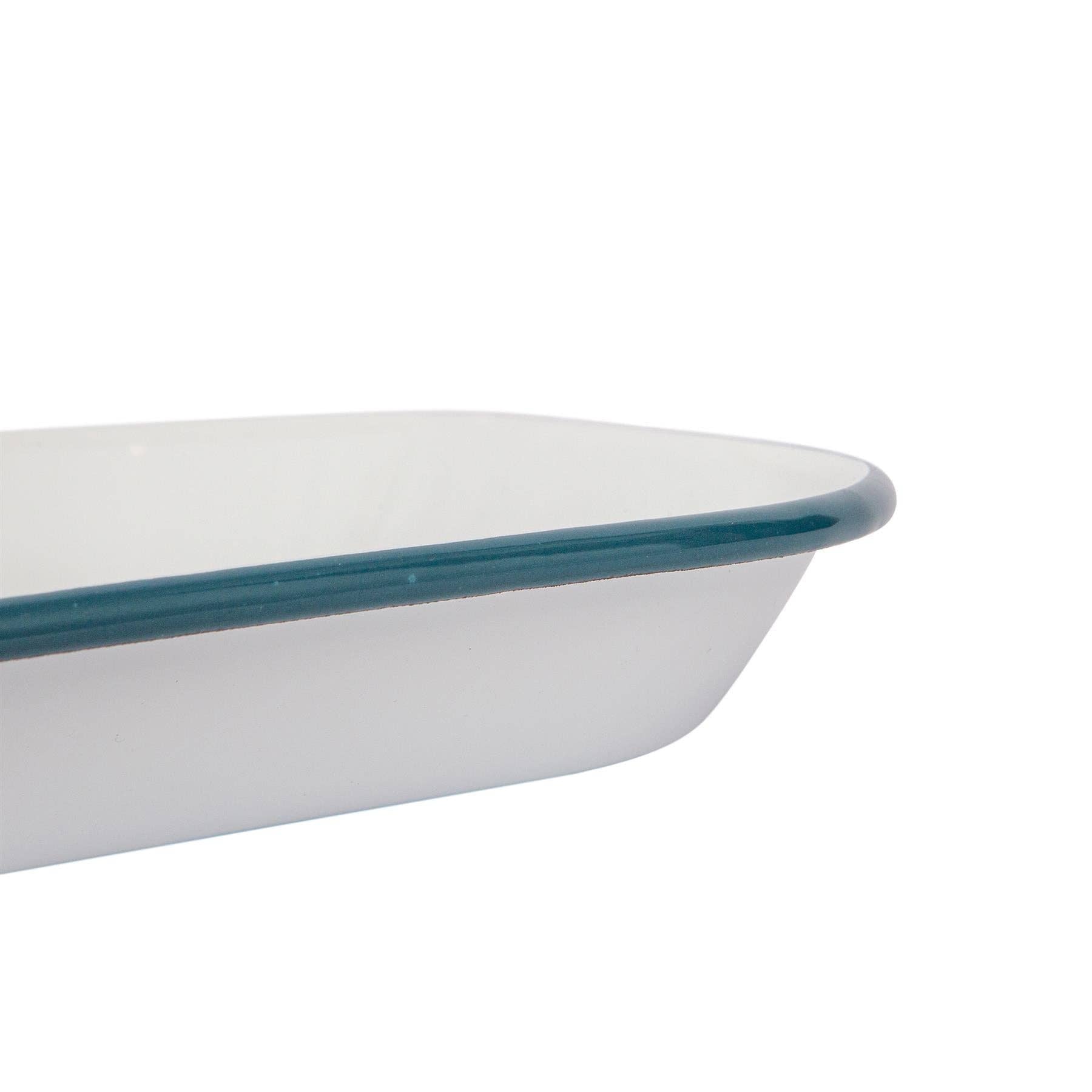24.5cm x 24.5cm White Square Enamel Baking Tray - By Argon Tableware: Green