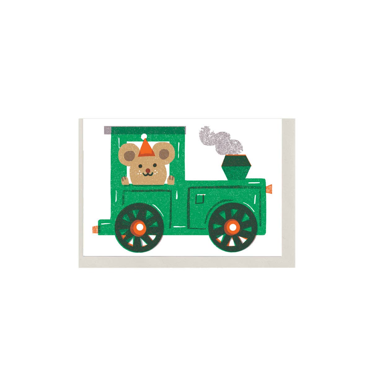 mouse driving a train mini card