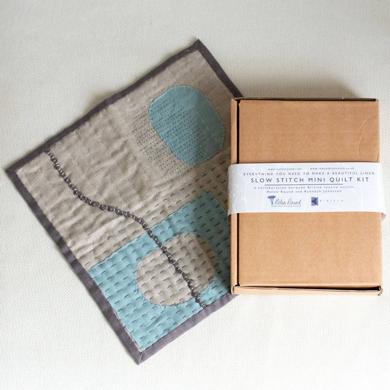 Slow Stitched Mini Quilt Kit in Linen: Indigo Blue