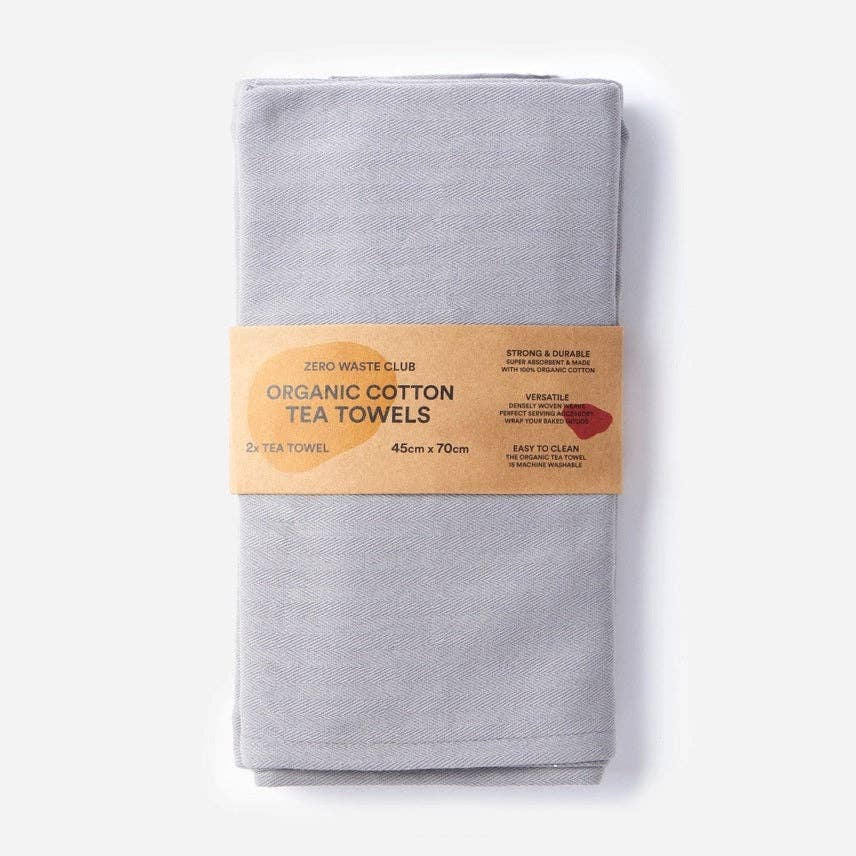 Organic Cotton Herringbone Weave Tea Towels – Pack of 2: Sage Green