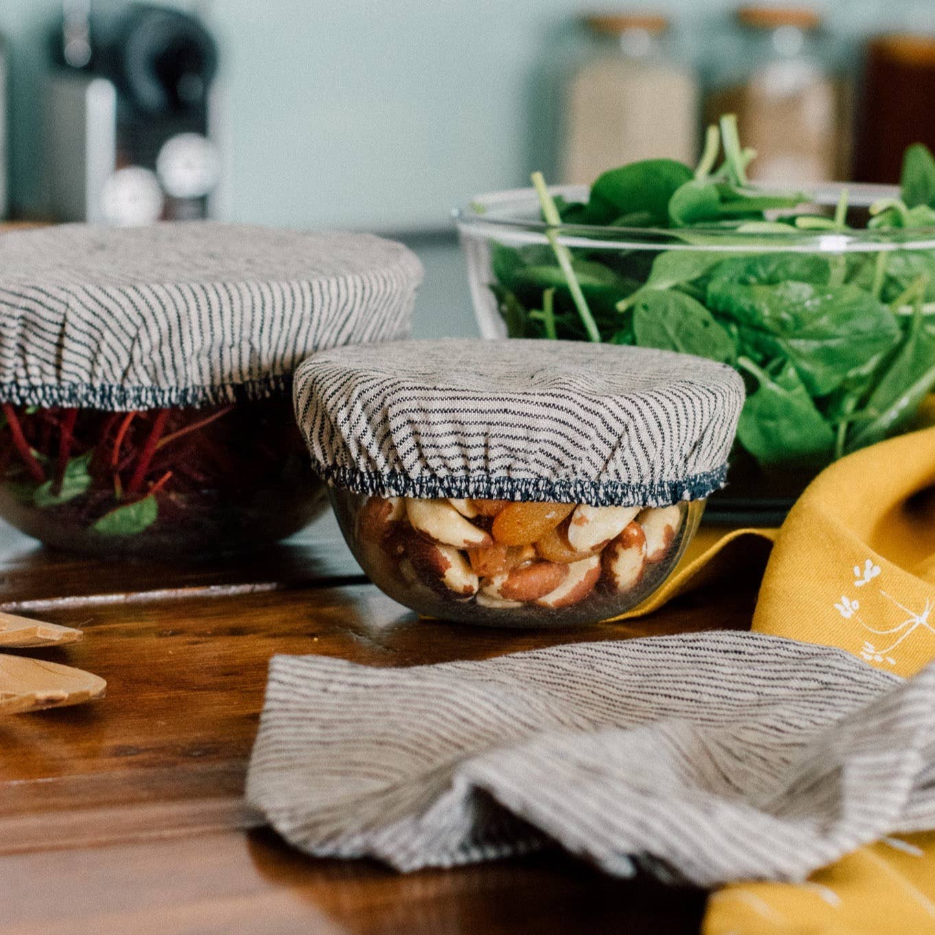 Striped Linen Bowl Covers, Set Of 3, Reusable Bowl Coverings