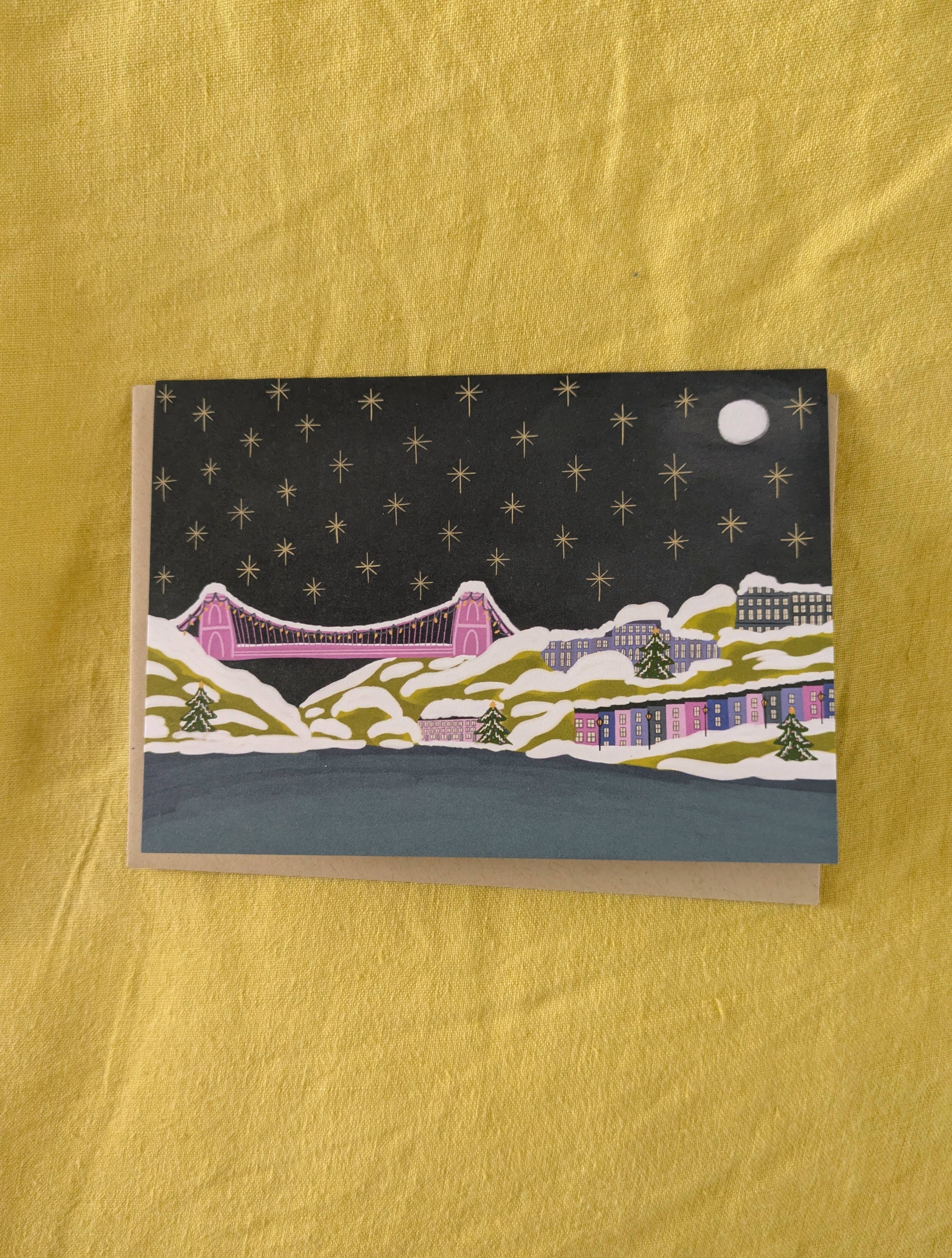 Bristol Clifton Suspension Bridge Christmas card: Biodegradable cello bag