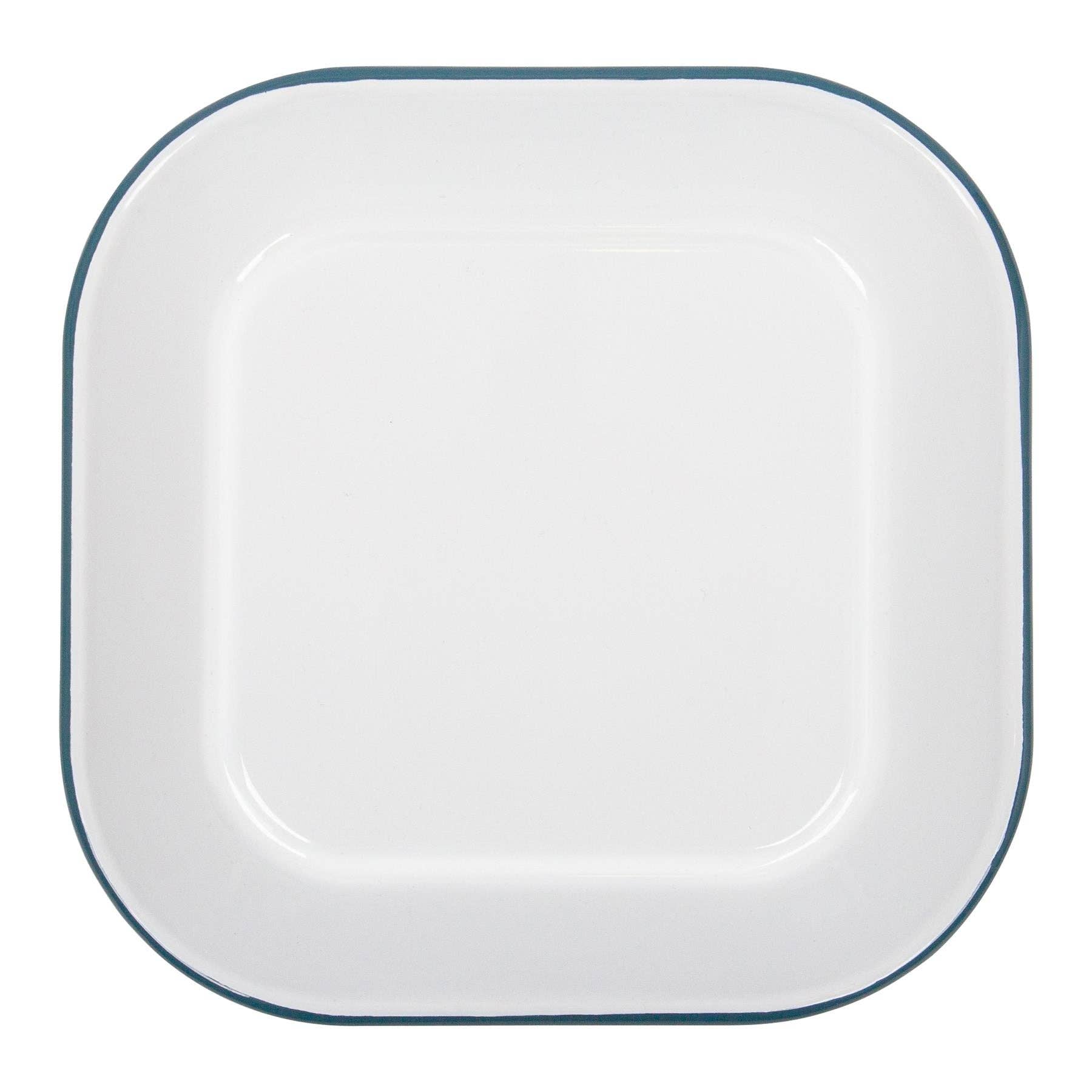 24.5cm x 24.5cm White Square Enamel Baking Tray - By Argon Tableware: Green