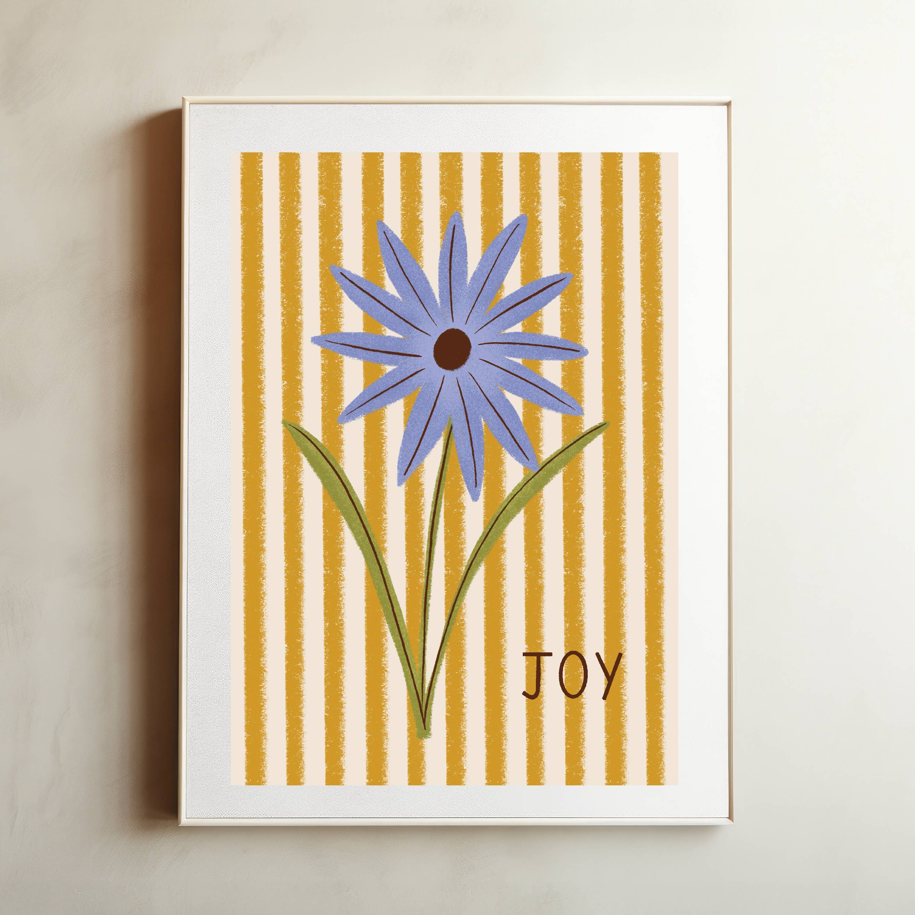 Joy retro vintage floral stripe yellow wall art: A5