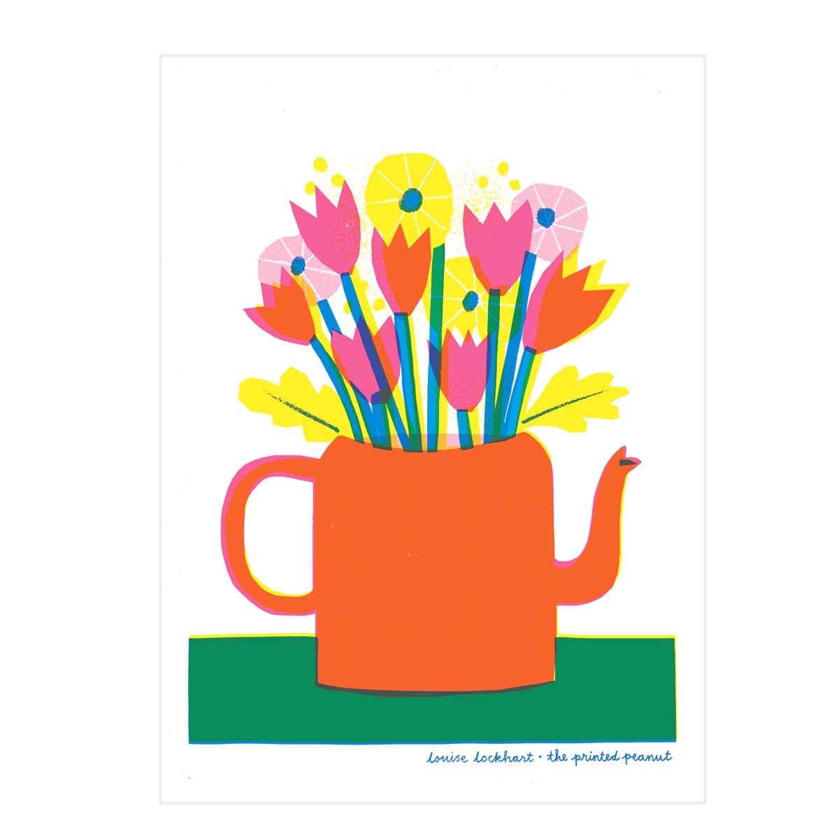 flowers in a teapot bright riso print