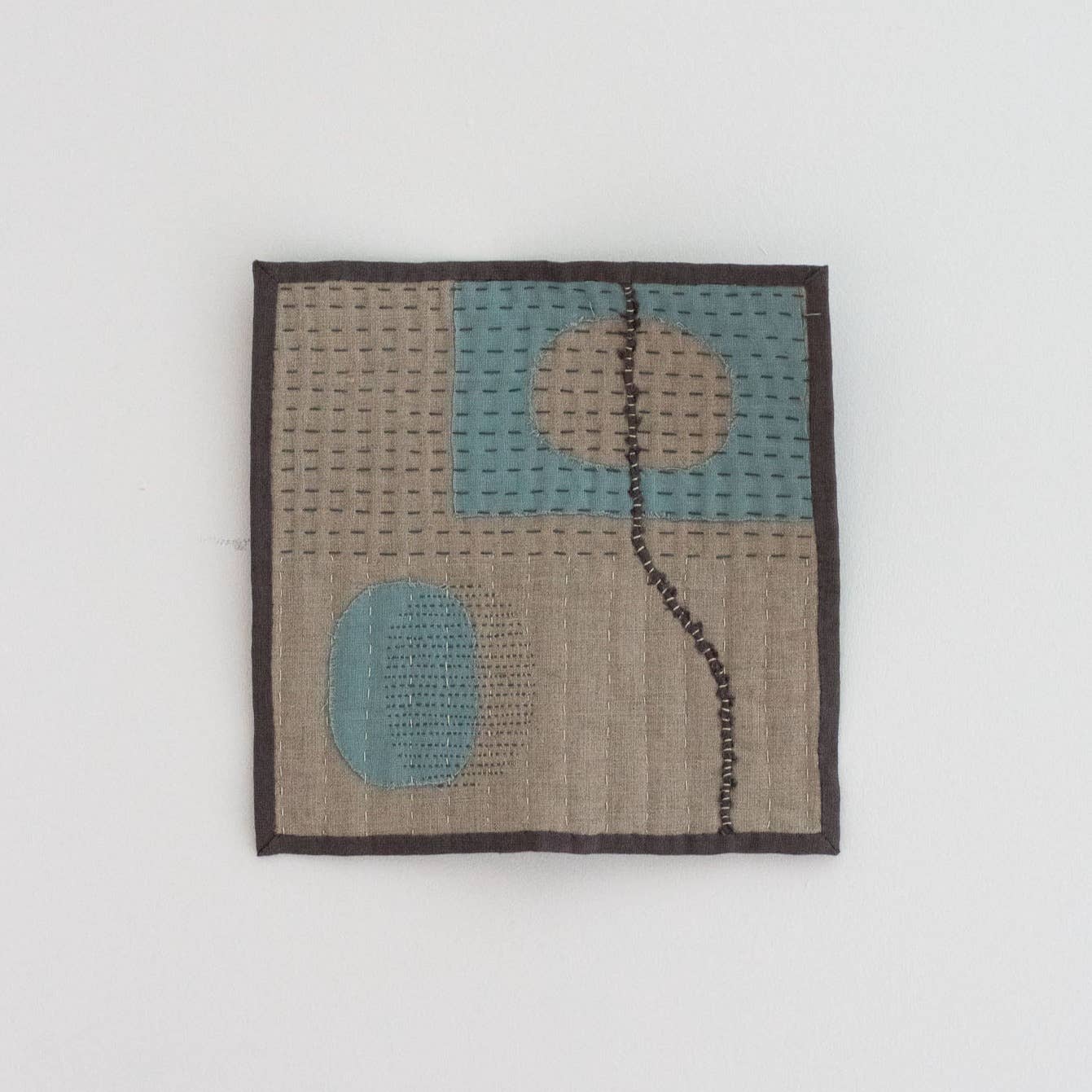 Slow Stitched Mini Quilt Kit in Linen: Indigo Blue