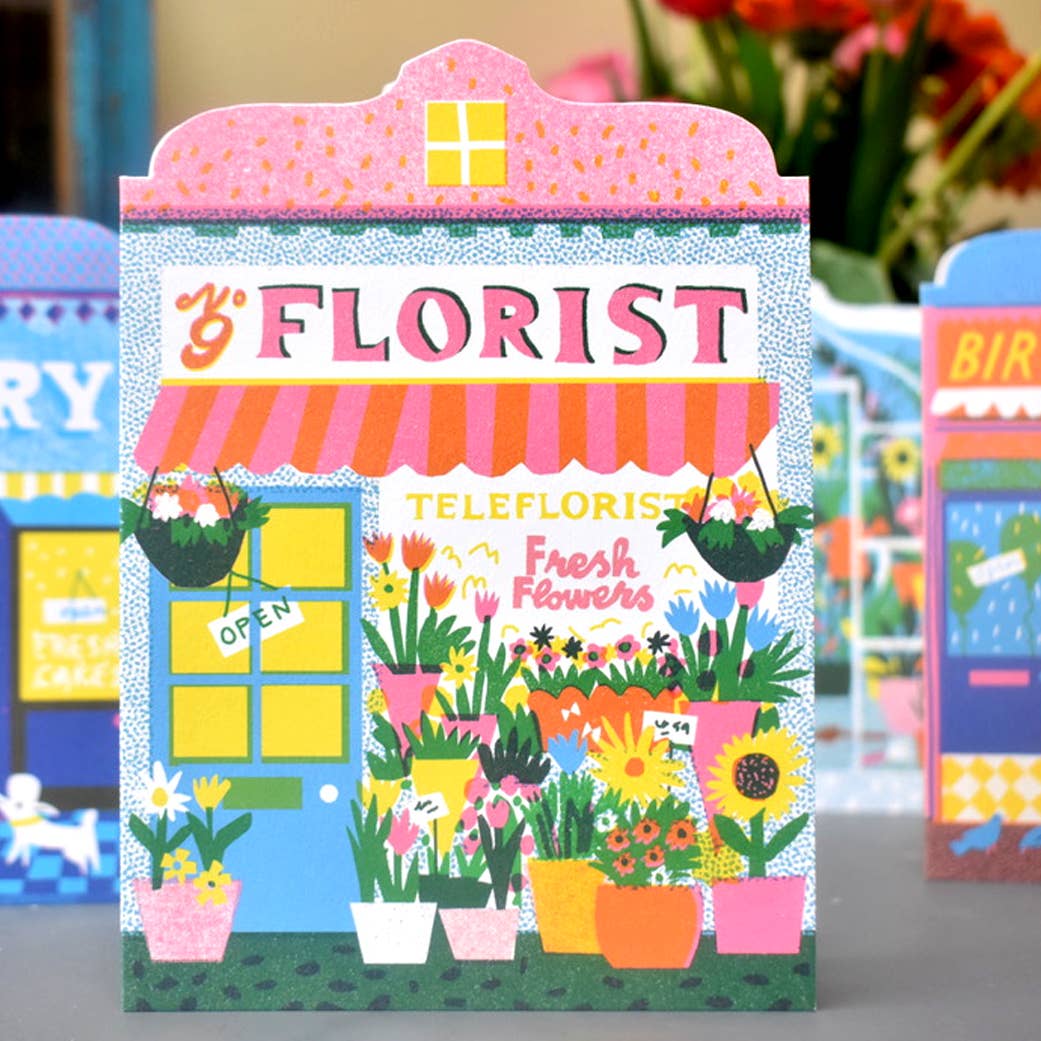 Floral-themed card with 'Florist' design and colorful flowers.