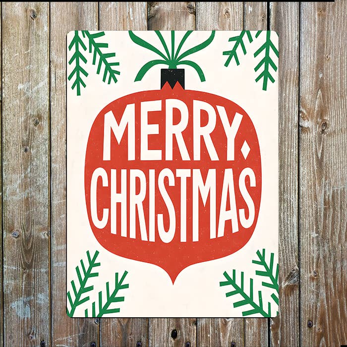Merry Christmas Metal Sign – Retro Ornament Xmas Retro: 6x8inch