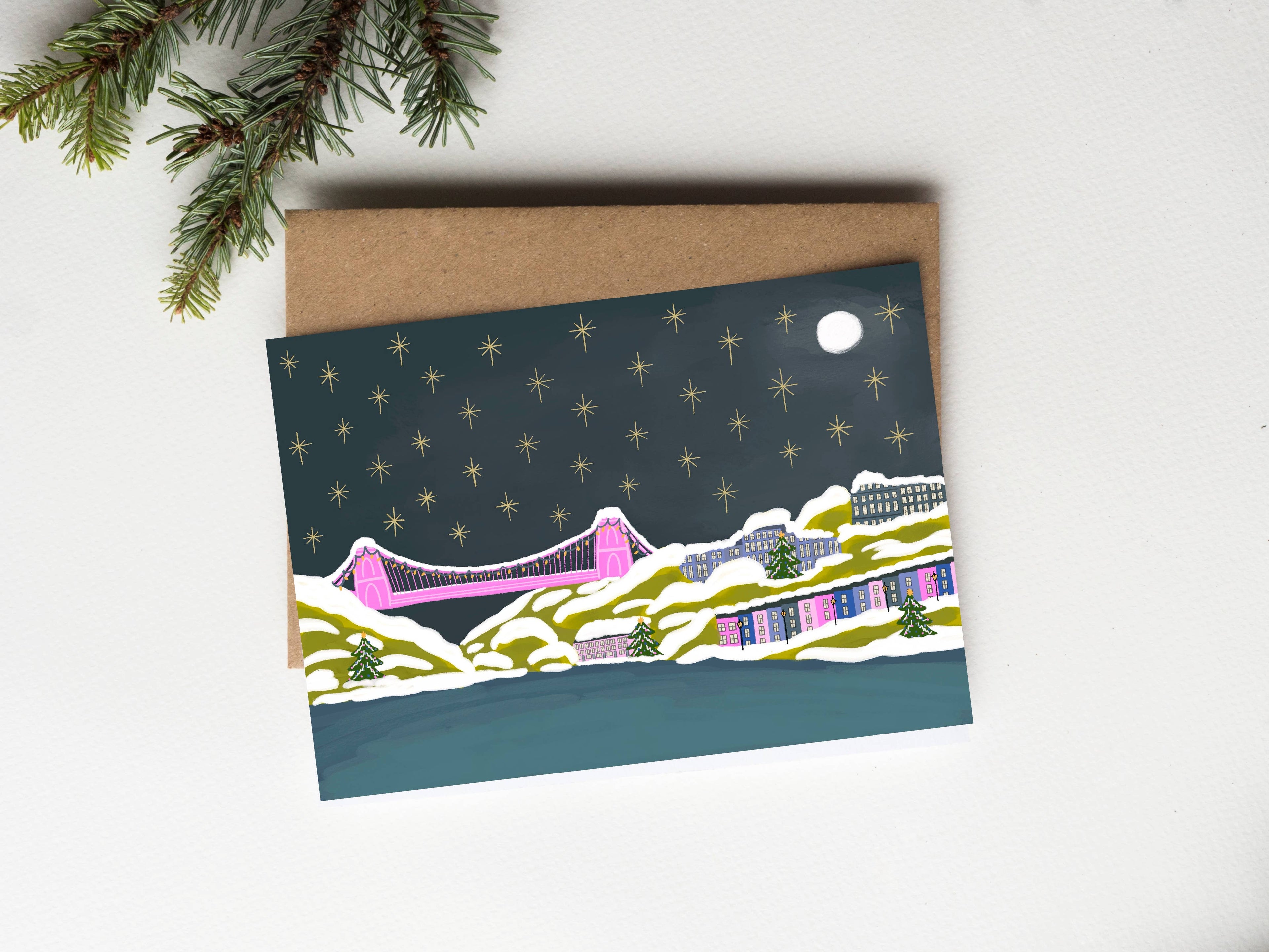 Bristol Clifton Suspension Bridge Christmas card: Biodegradable cello bag
