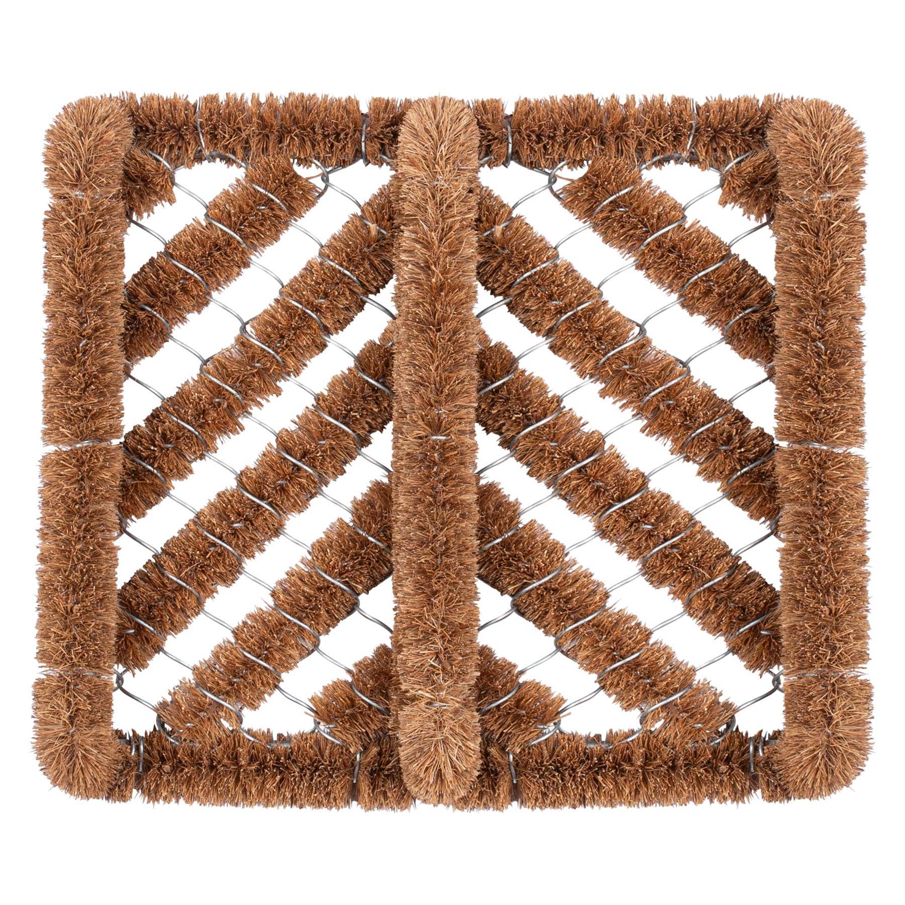 Coir mat with a diamond pattern on a white background
