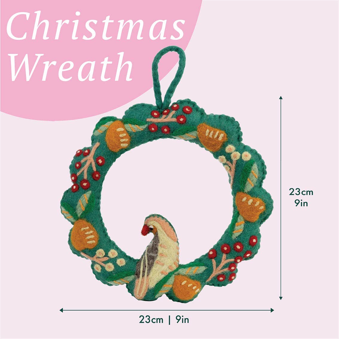 Partridge & Pear Felt Wreath | 25cm | Christmas Decor