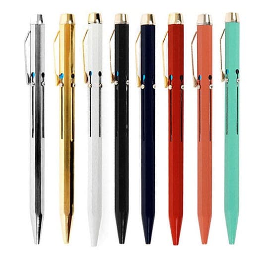 Set of colorful pens with metallic accents on a white background