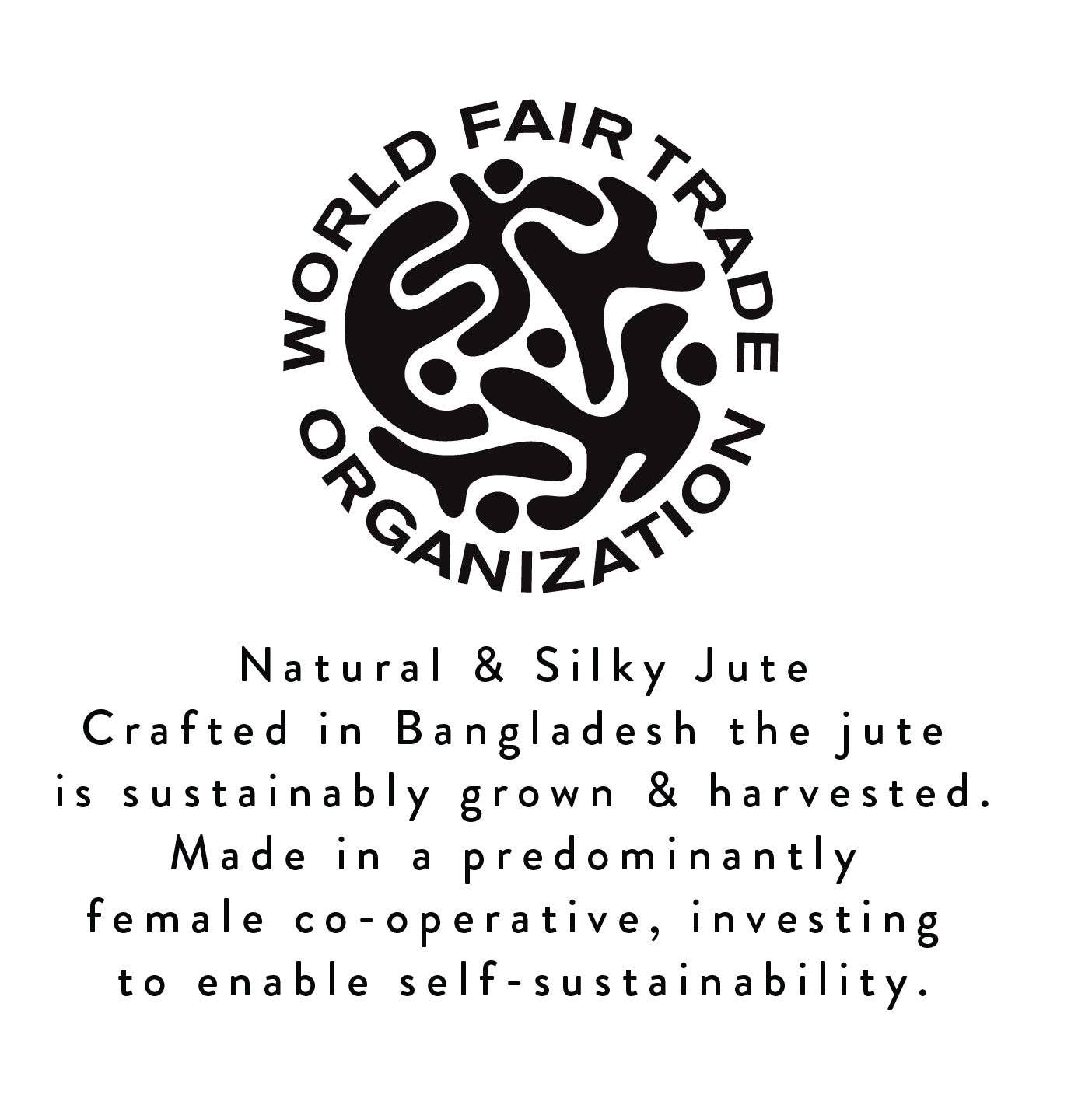 World Fair Trade Organization logo with text about jute production in Bangladesh.