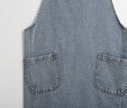Gohobi Japanese Style Washed Denim Cotton Apron: Dark Blue