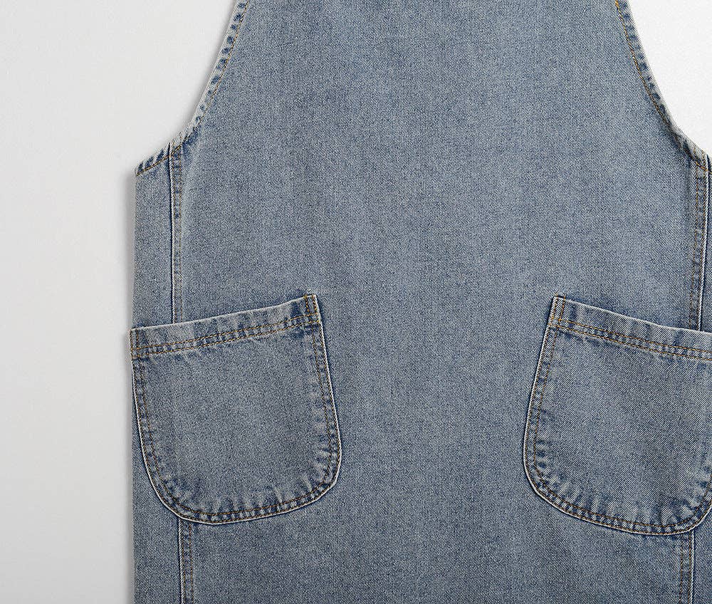 Gohobi Japanese Style Washed Denim Cotton Apron: Dark Blue