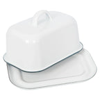 18.5cm x 10cm White Enamel Butter Dish - By Argon Tableware: Green