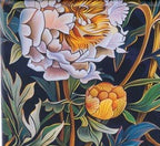 Decorative floral design featuring flowers and leaves on a dark background