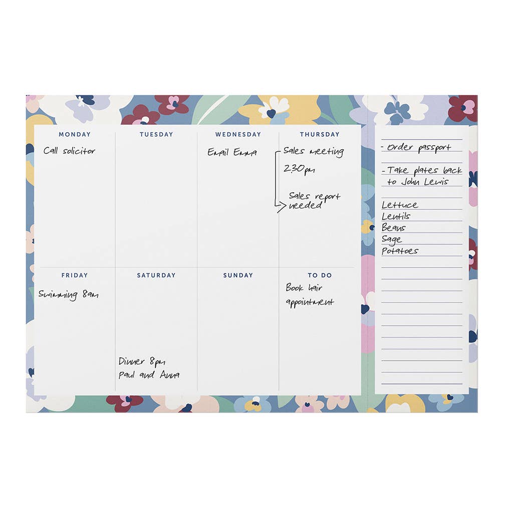 Weekly Planner Pad, Week To View, Organiser, Floral Design