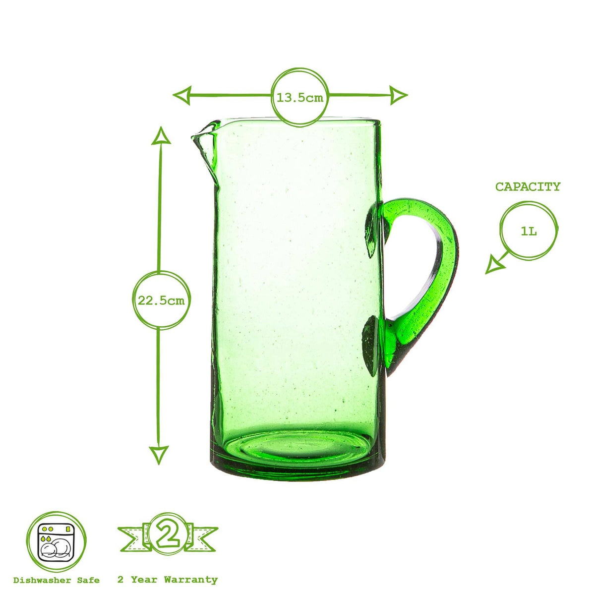 1L Jebel Recycled Glass Water Jug - Green - All Good Things