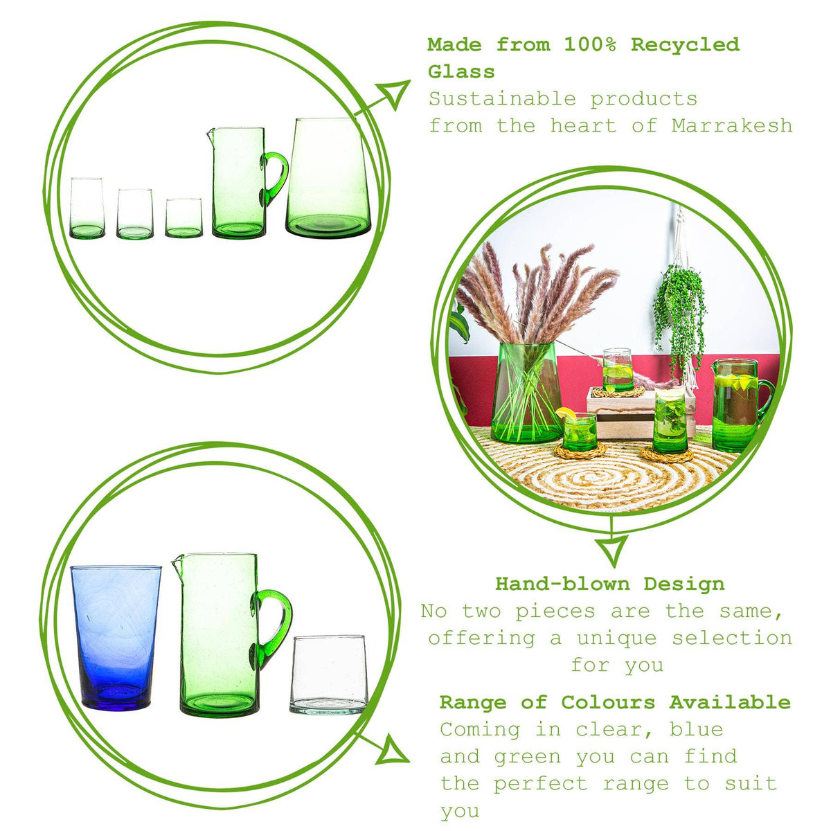 1L Jebel Recycled Glass Water Jug - Green - All Good Things