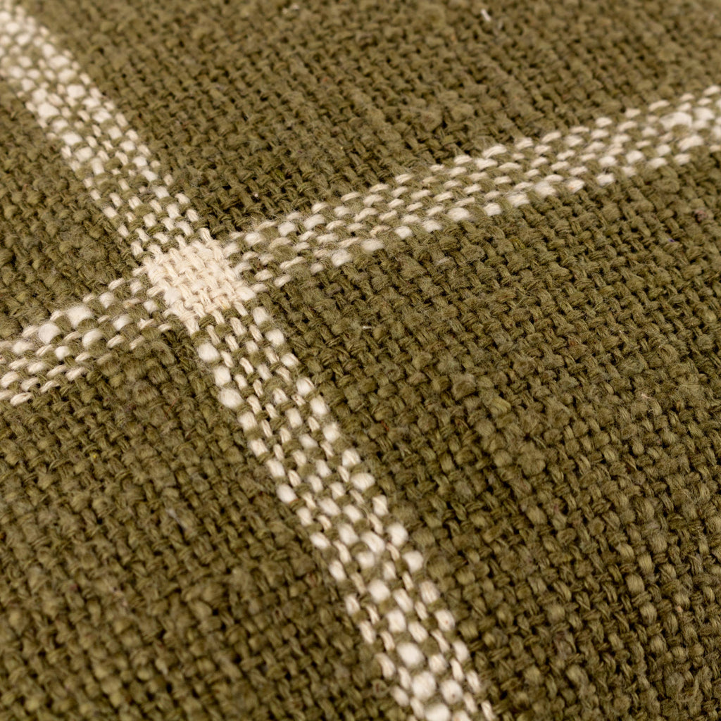 close up of moss green check cushion