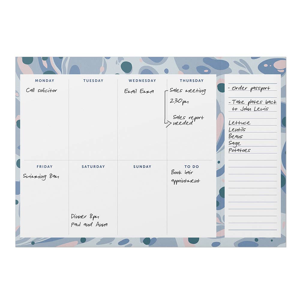 Weekly Planner Pad, Week To View, Organiser, Marble Design