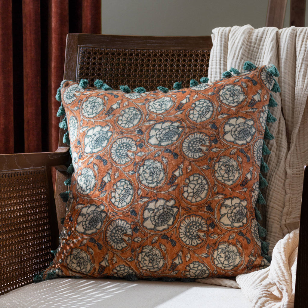 floral rust printed cushion