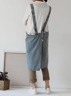 Gohobi Japanese Style Washed Denim Cotton Apron: Dark Blue