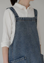 Gohobi Japanese Style Washed Denim Cotton Apron: Dark Blue