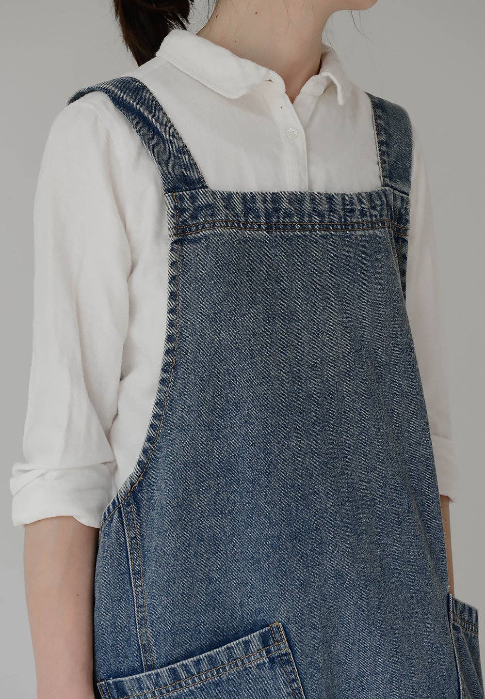 Gohobi Japanese Style Washed Denim Cotton Apron: Dark Blue