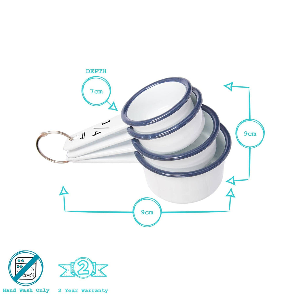 4pc White & Green Enamel Measuring Cups Set