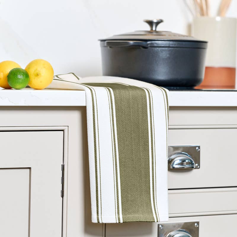 Love Colour Striped Tea Towel, Olive Green