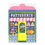 Colorful illustration of a patisserie with 'Patisserie' text on a white background