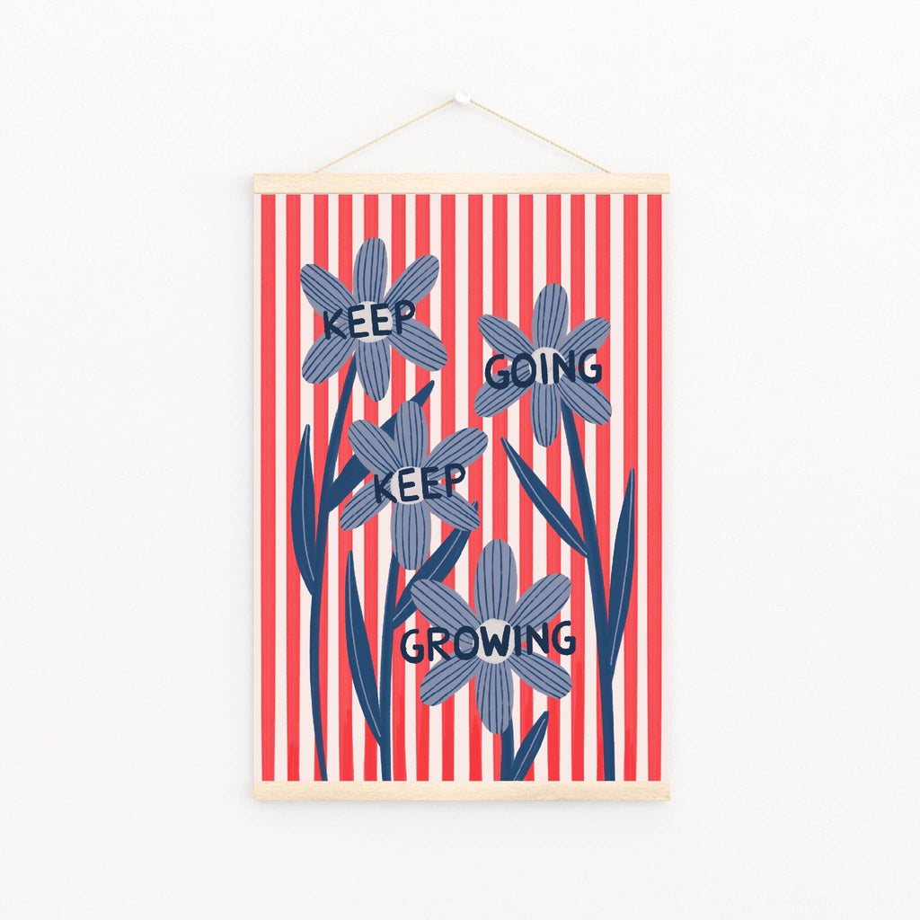 Red stripes keep going keep growing floral print: A5