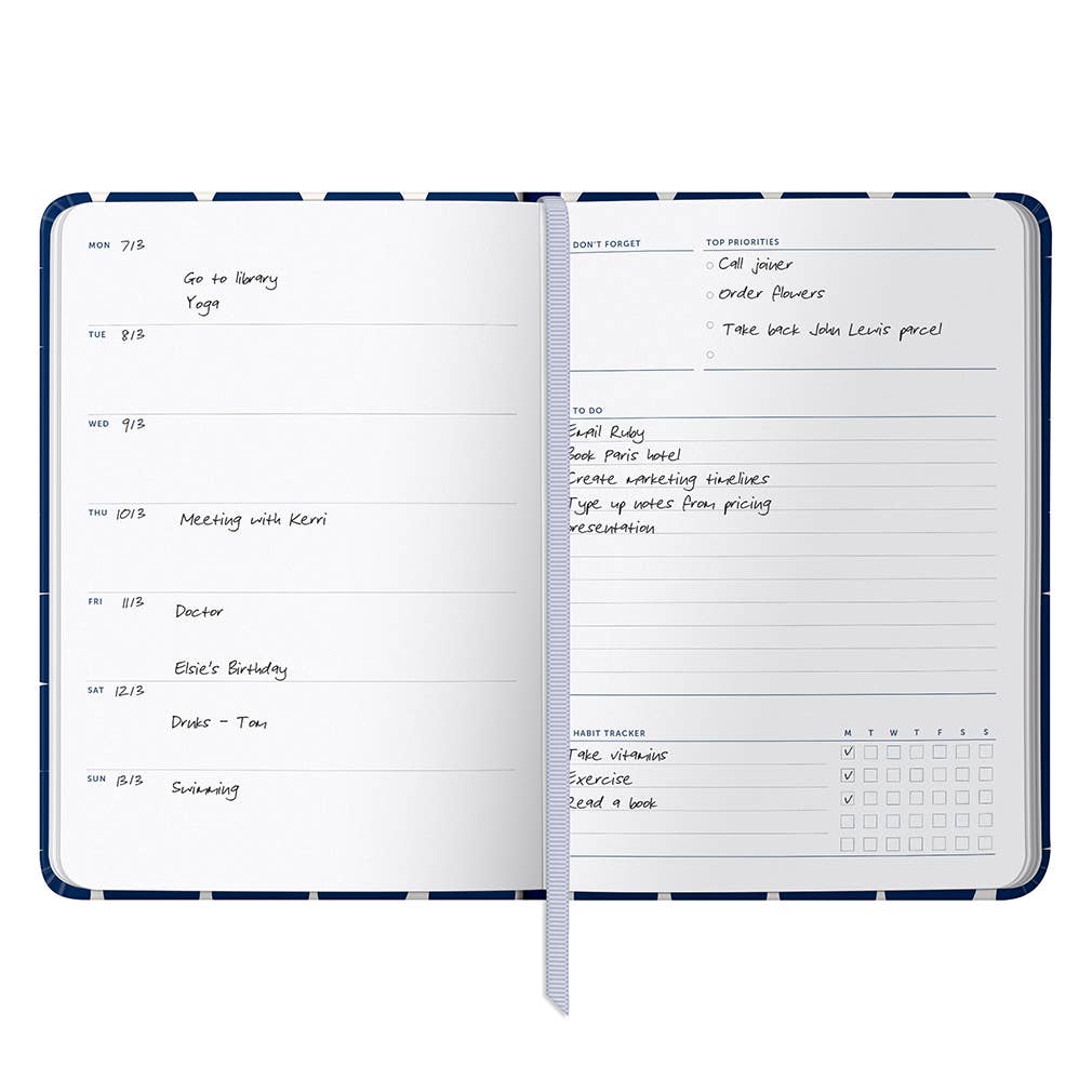 Undated Weekly Planner, Notes & To Dos - Navy Spot Cover