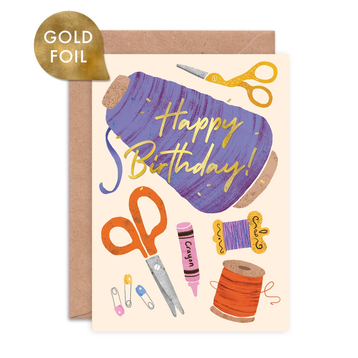 Birthday Haberdashery Foiled Greeting Card | Sewing Themed