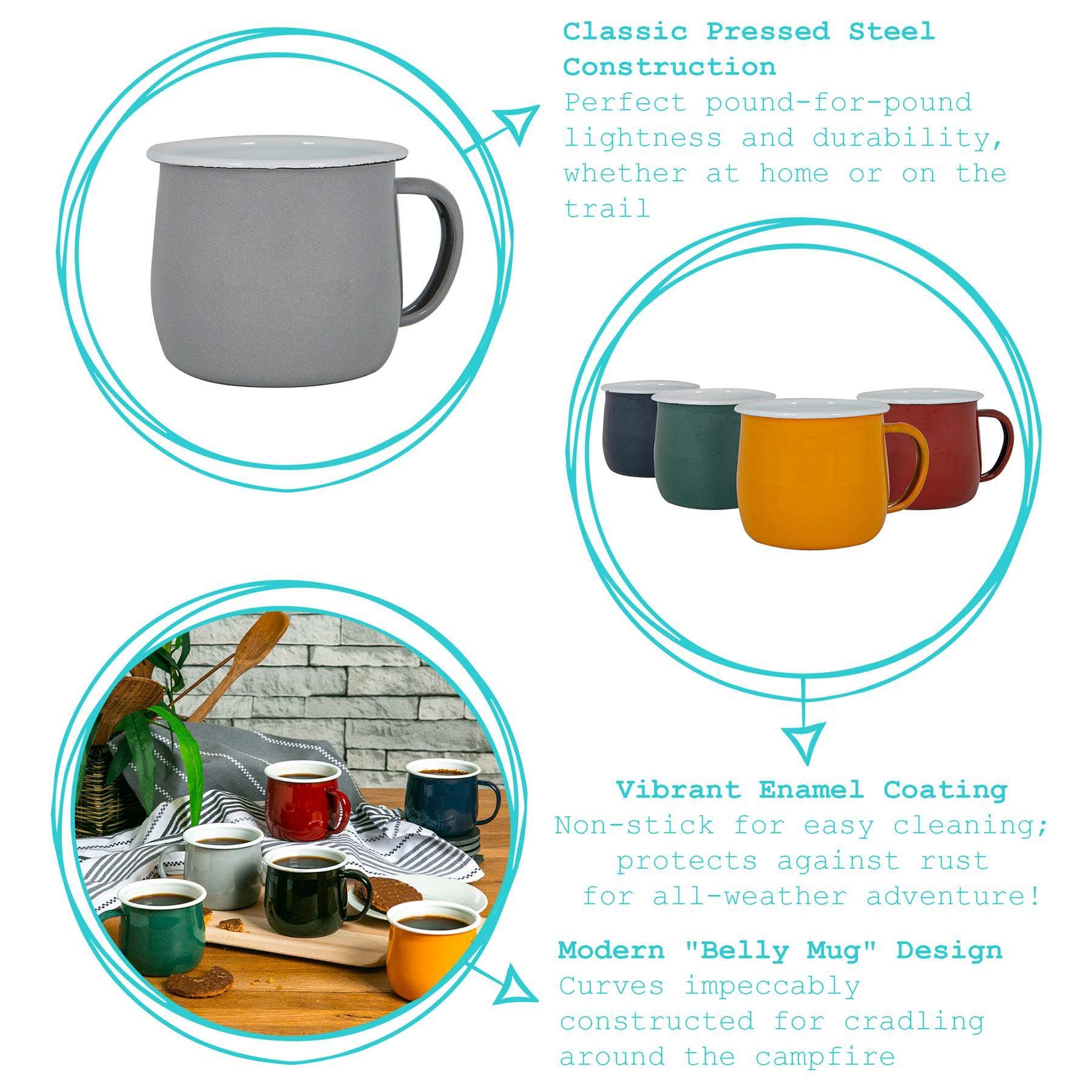 Coloured Enamel Belly Mug - 375ml - Pink
