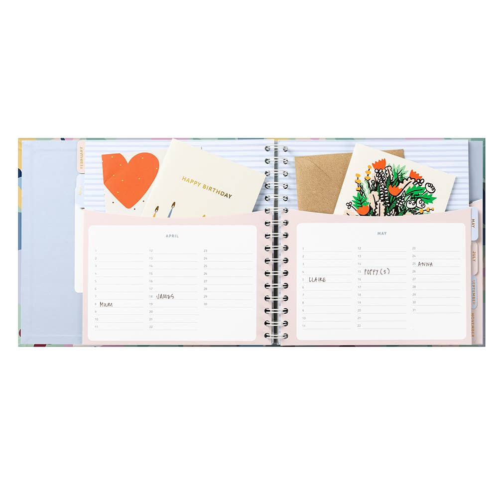 Birthday Card Book - Floral - Storage Pocket & Reminders