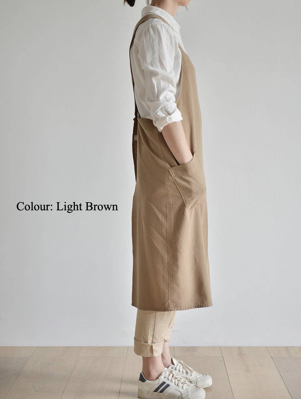 Gohobi Japanese Minimalist Linen Gardening Apron: Light Brown