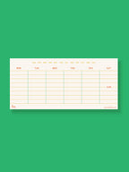 Weekly planner sheet with days of the week on a green background