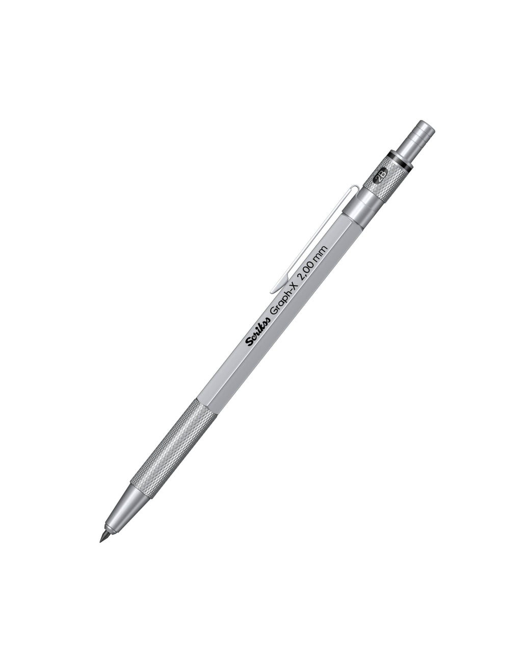 Silver mechanical pencil on a white background