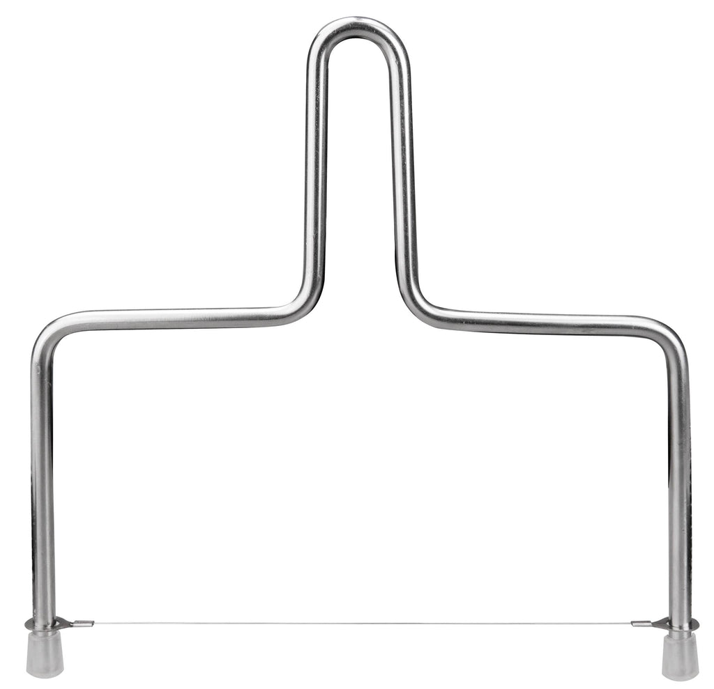 Metallic cheese slicer on a white background