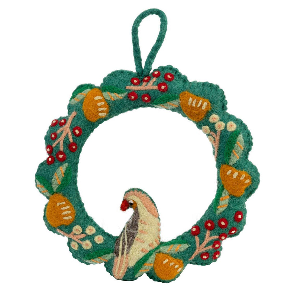 Partridge & Pear Felt Wreath | 25cm | Christmas Decor