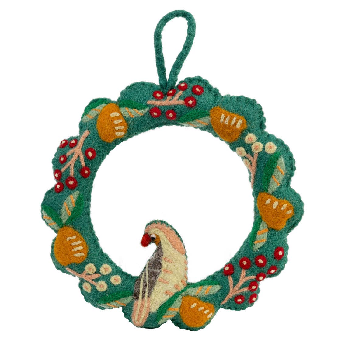 Partridge & Pear Felt Wreath | 25cm | Christmas Decor