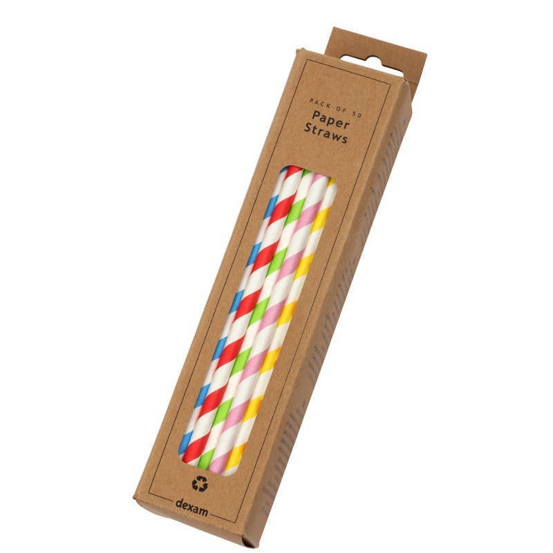 Striped Paper Straws Pack/50 Assorted Colours